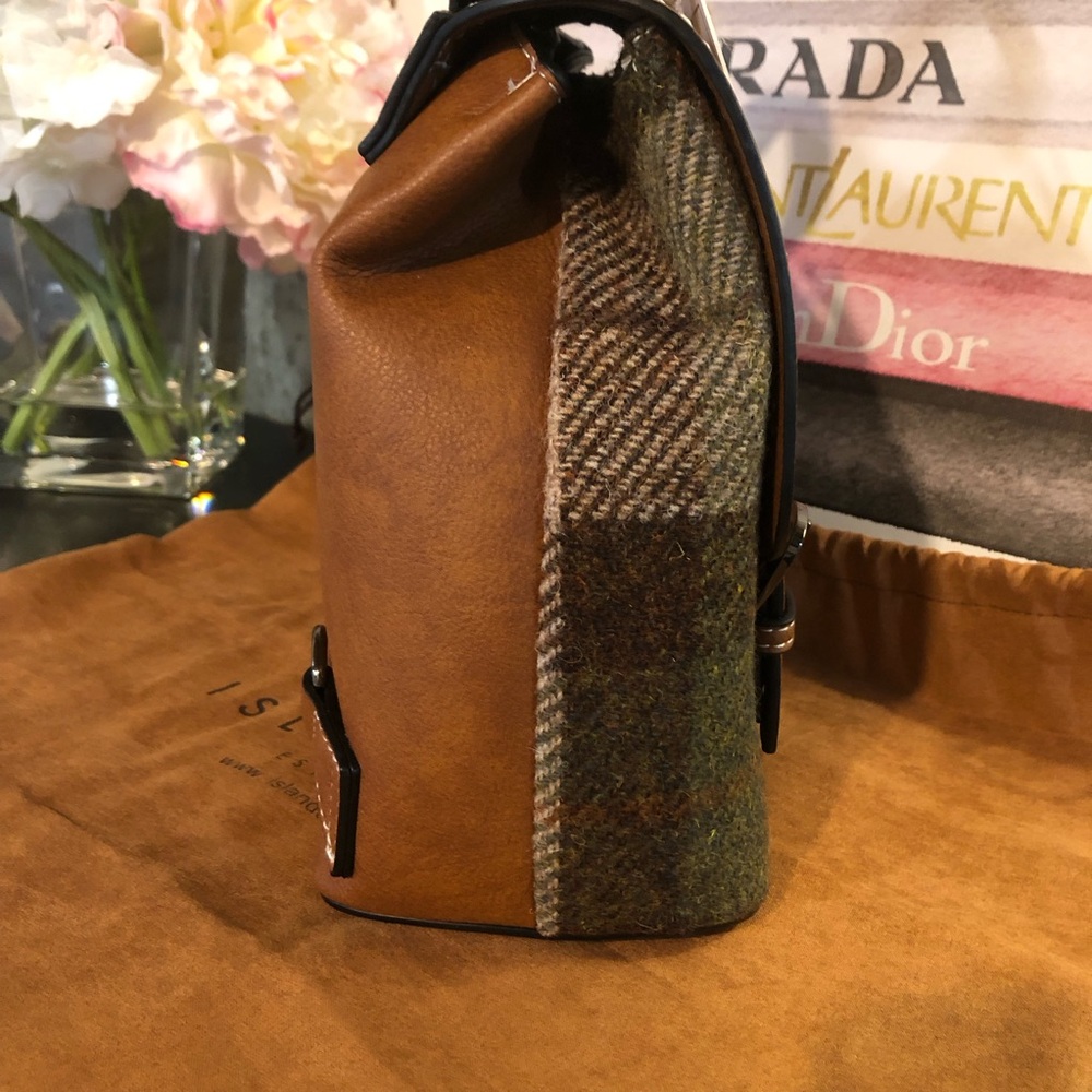 Islander Harris Tweed Mini Backpack NWT in Tartan Green Vegan Leather Bag - Picture 3 of 16